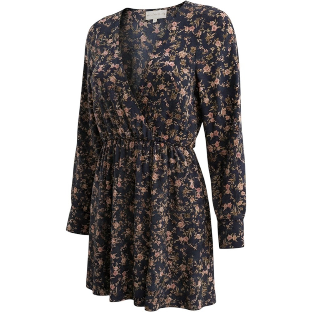 Charles Henry Dress Womens M Navy Floral Surplice V-Neck Mini Nordstrom NWT
